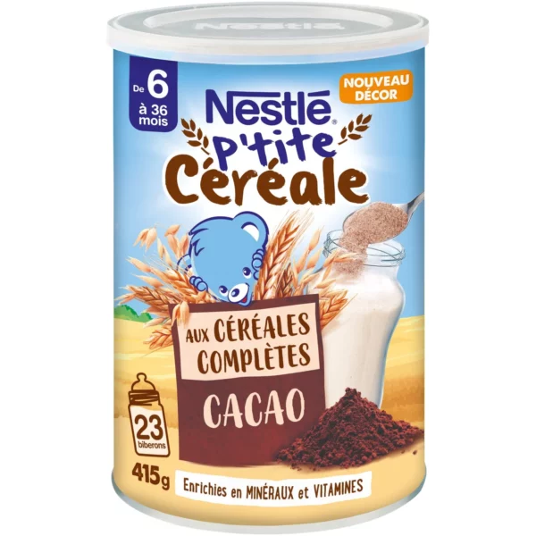 NESTLE P’tit Céréales bébés dès 6 mois aux céréales complètes cacao 415g