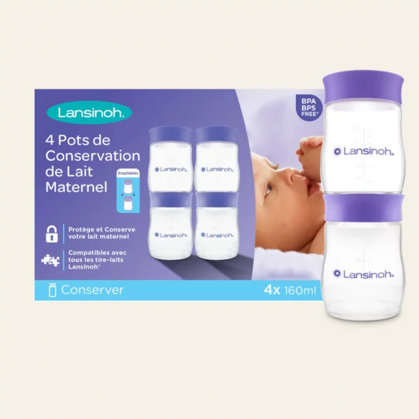 LANSINOH Pots de Conservation de Lait Maternel 4x160ml