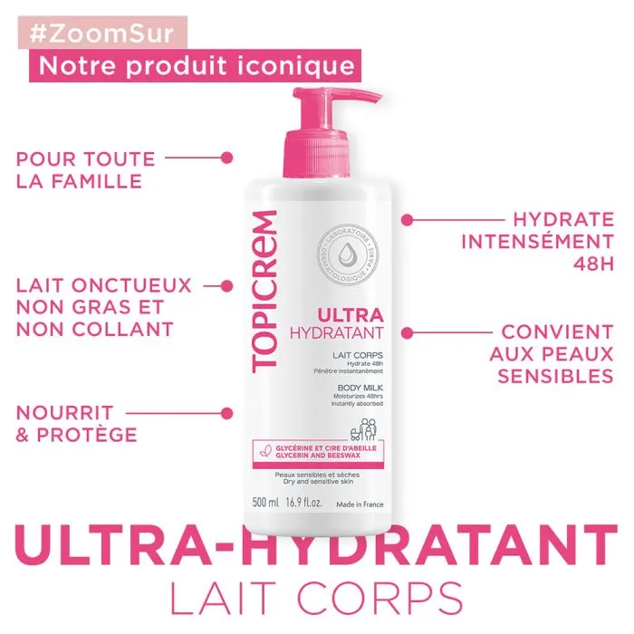 Topicrem Ultra-Hydratant Lait Corps Peaux Sensibles et Sèches 500ml