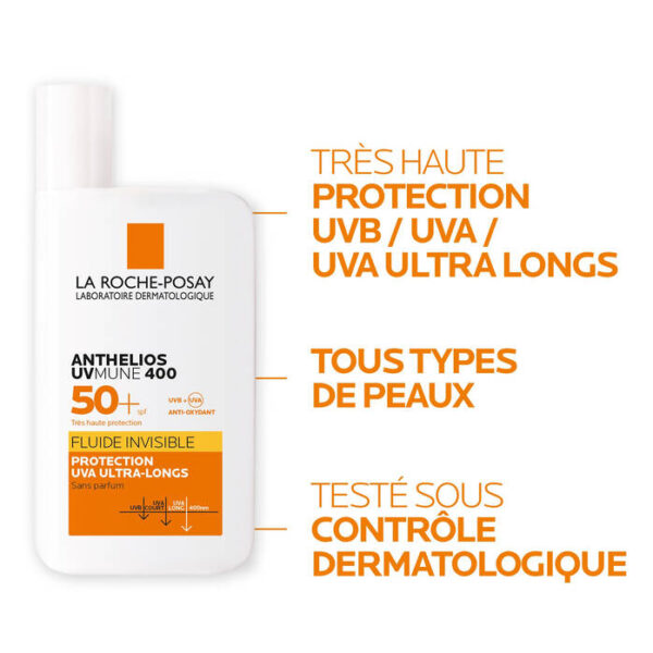 LA ROCHE POSAY ANTHELIOS UVMUNE 400 Crème Solaire Fluide Invisible SPF50+ Sans Parfum 50ml