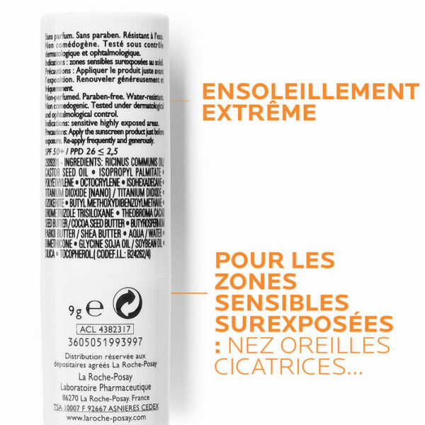 LA ROCHE POSAY ANTHELIOS Crème Solaire en Stick Zones Sensibles Visage SPF50+ Sans Parfum
