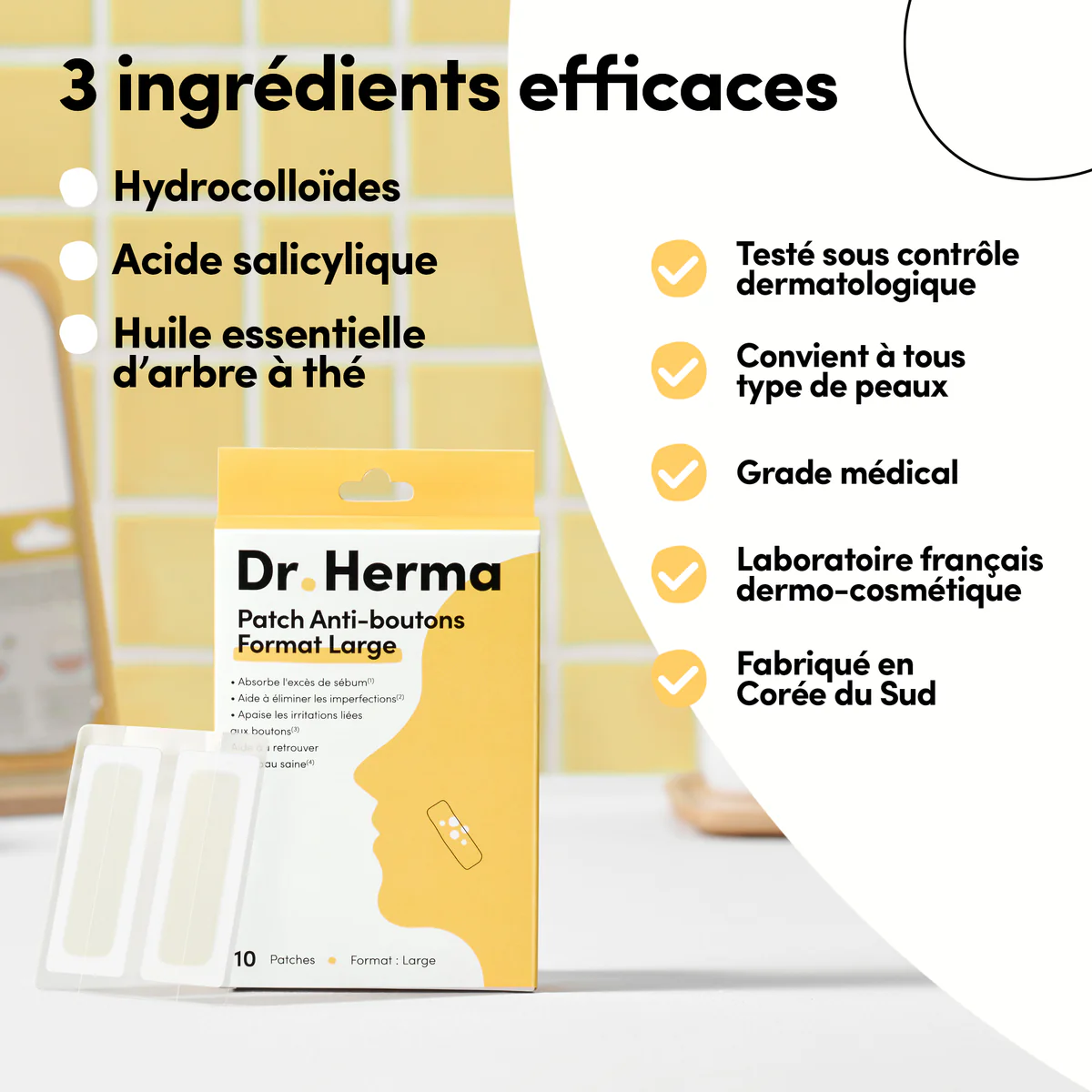 DR. HERMA Patchs Anti-Boutons Format Large – 10 patches