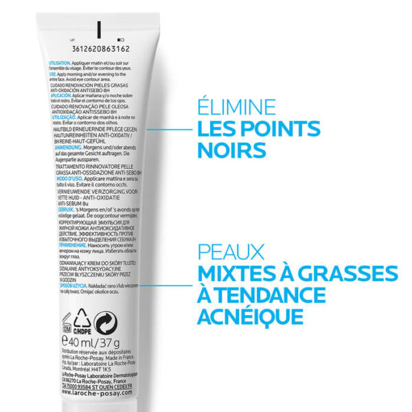 LA ROCHE-POSAY EFFACLAR K(+) Soin Rénovation Anti-Oxydation, Anti-Sébum 8H 40ml