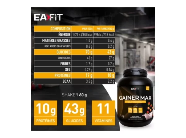 EAFIT Gainer Max Saveur Fraise – 1.1 kg