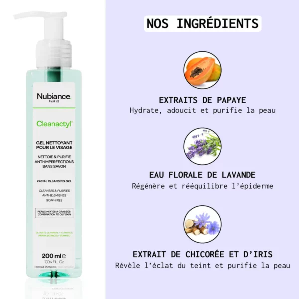 NUBIANCE Cleanactyl®-Gel Nettoyant pour le visage 200ml