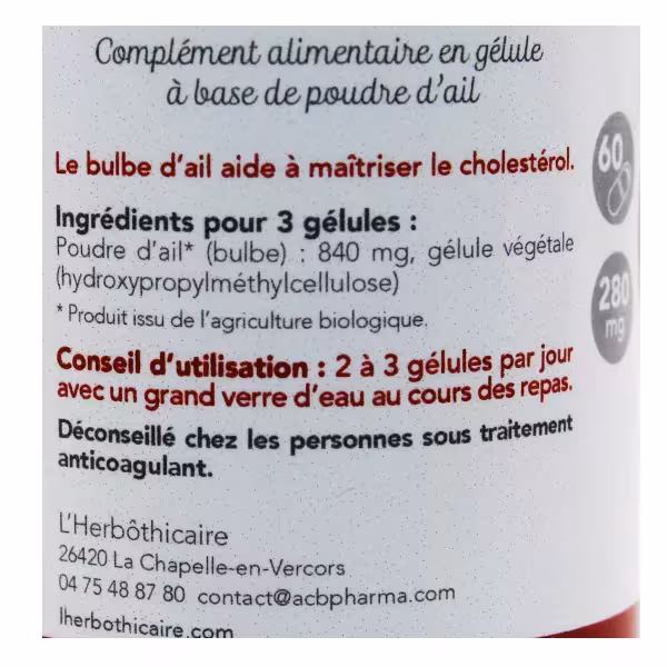 HERBOTHICAIRE Ail Bio 60 gélules