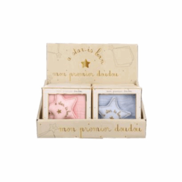 Doudou Etoile en Gaz de Coton – Rose