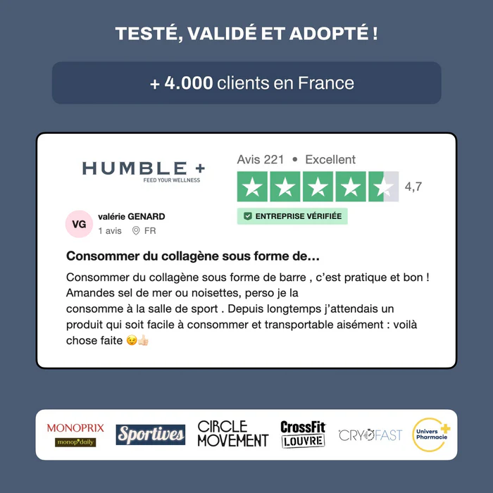 HUMBLE+ Barre Protéine + Collagène – Saveur Cacahuètes