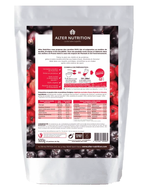 ALTER NUTRITION Protéines Mix Vegan Bio Baie’nergie Açai Acérola Aronia 200g