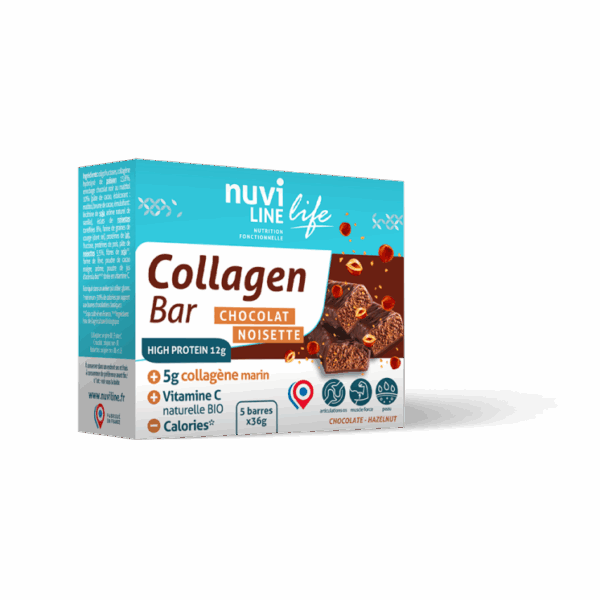 NUVILINE Barre Collagène Marin – Chocolat & Noisette – 5 barres