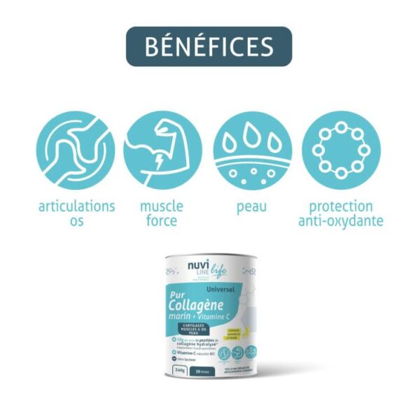NUVILINE Collagène Marin Pur & Vitamine C Bio – Anti-Oxydant – Goût Citron 340g