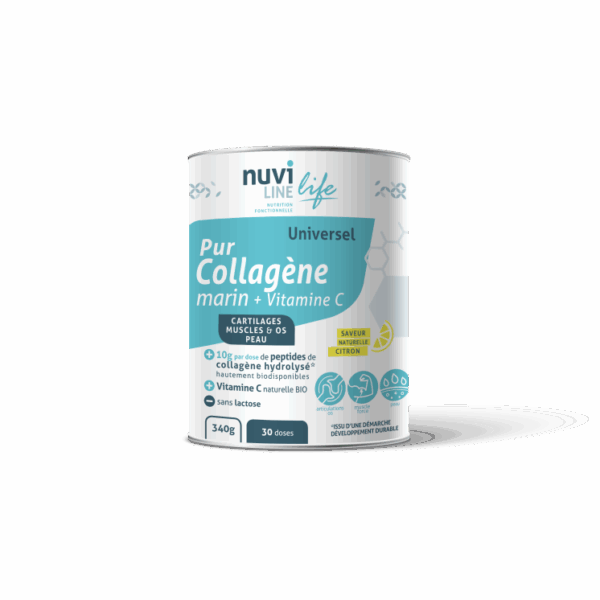 NUVILINE Collagène Marin Pur & Vitamine C Bio – Anti-Oxydant – Goût Citron 340g