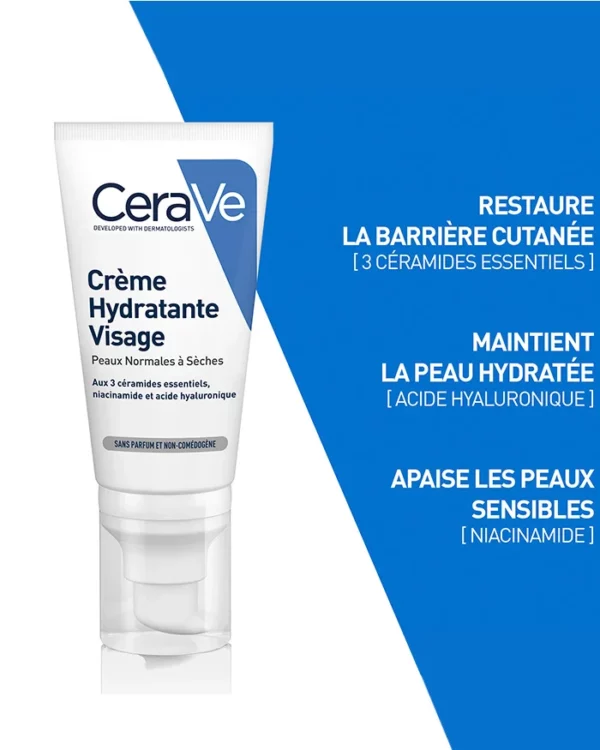 CERAVE Crème Hydratante Visage Peaux Normales à Sèches 52ml