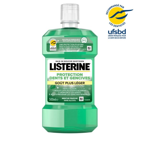 LISTERINE Bain de bouche Protection Dents et Gencives Goût plus léger 500ml