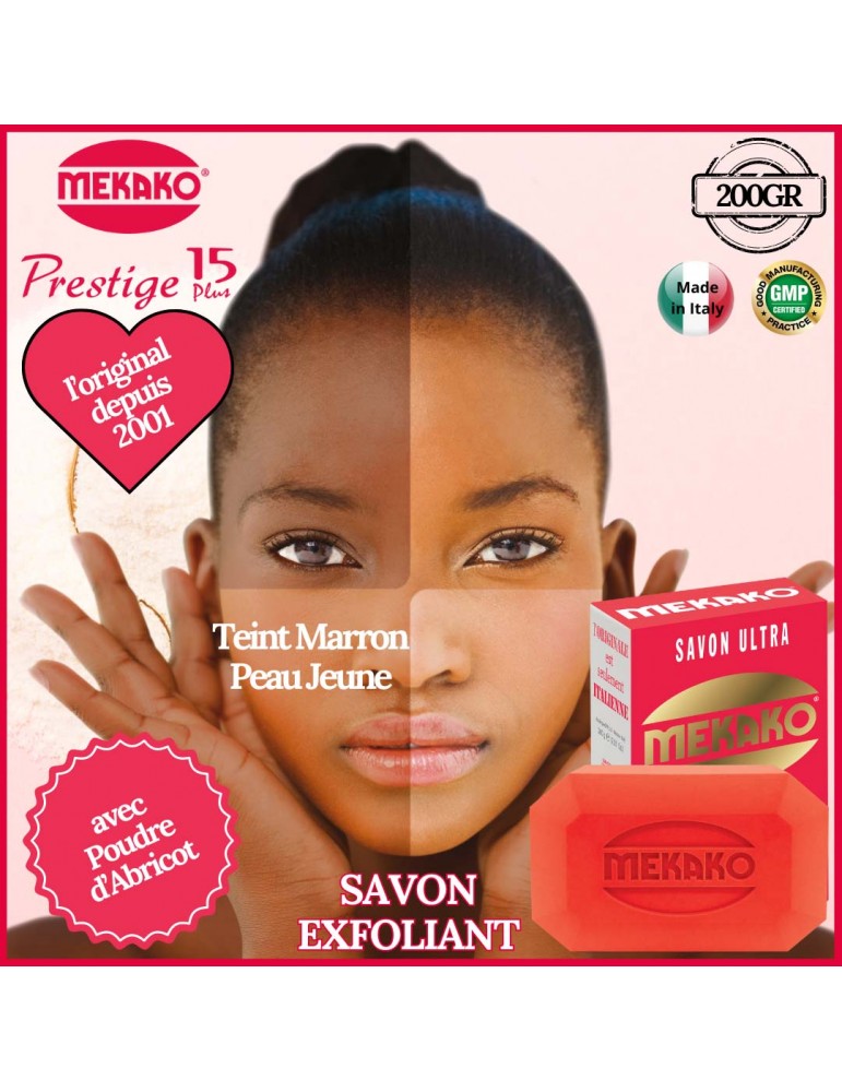 MEKAKO Savon Exfoliant et Eclaircissant – Prestige15Plus 200g